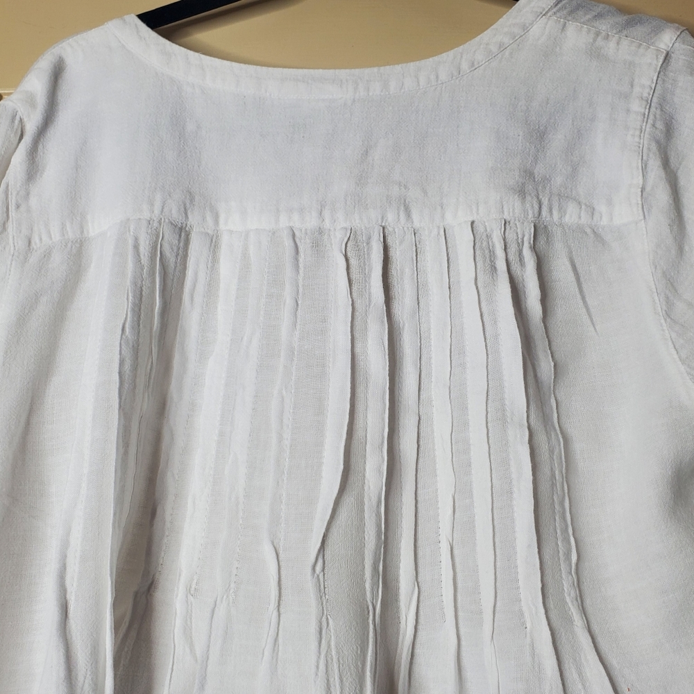 J. Jill Linen Blend Tunic Blouse White blue Ombre Stripe Petite Large Co… - Picture 6 of 10